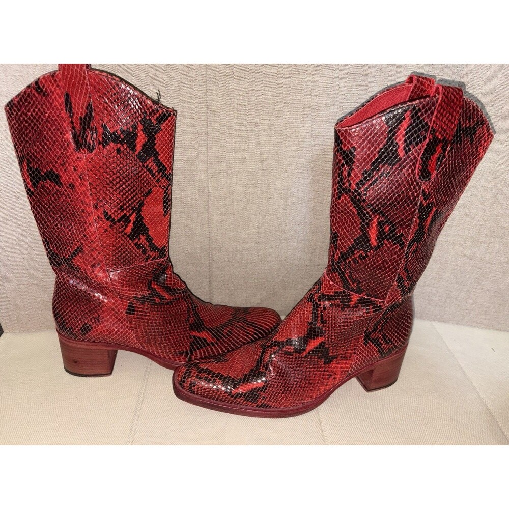 Snakeskin Cowboy Boots Red Women Sz 10 Snakeskin Cowboy Boots Tall Rare